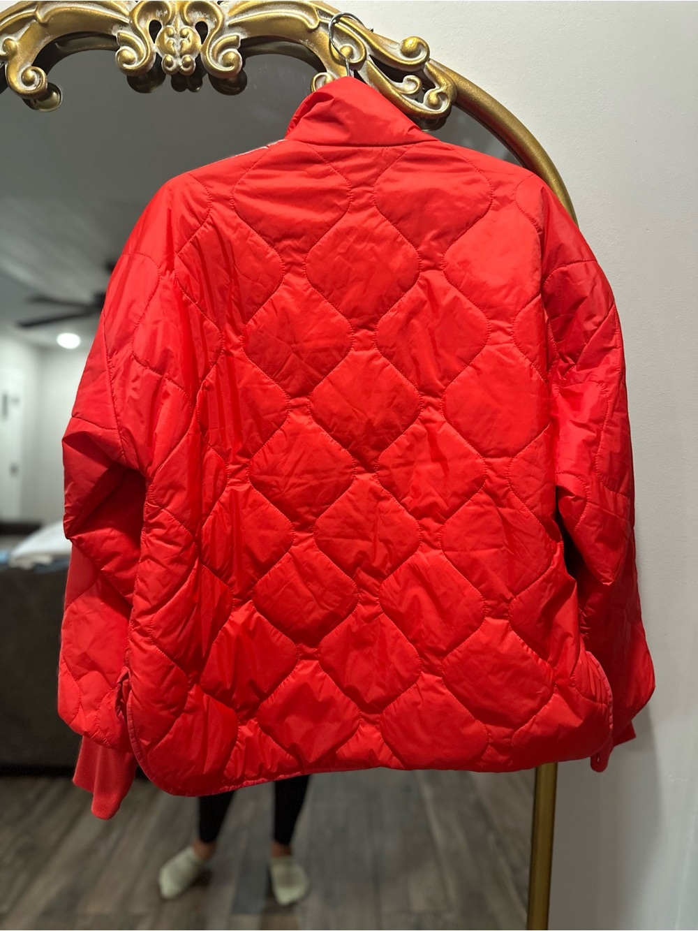 Quilted Oversized Packable Half Zip Pullover Jacket - Red Orange - Picture 7 of 16